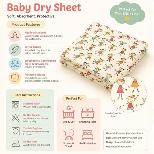 Image of Zikku Printed Dry Sheets for Baby Medium Size Soft |Comfortable |Extra Absorbency|Fast Dry (100x70 cm, White, Kids Print)