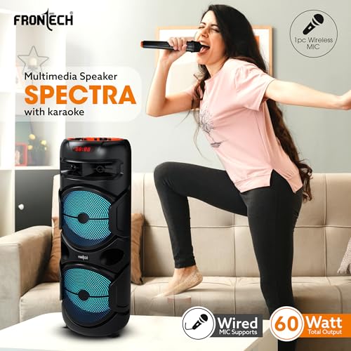 Image of FRONTECH SW-0134 Spectra TWS Wireless Bluetooth 48W 5.0 Trolley Speaker with Disco Party Lights, Wireless Mic, Up to 4 Hours Playtime, 1.0 Channel - 1 Year Warranty (Black)