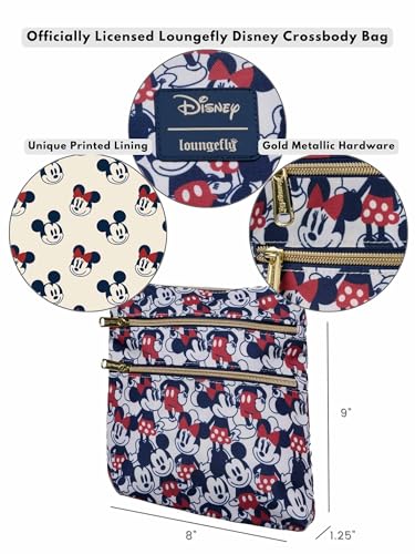 Loungefly Mickey and Minnie Mouse Crossbody Purse Women's Passport Bag Navy Nylon3