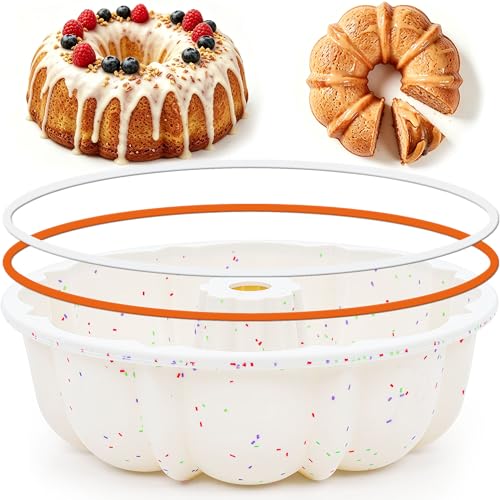 AOTASO 9.5 Inch Silicone Fluted Tube Cake Pan Non-Stick Round Silicone Cake Mold with Stainless Steel Frame Easy Release Tube Bakeware for Baking Cake Flan Chocoflan Jello Bread (Cream 1 Pack)
