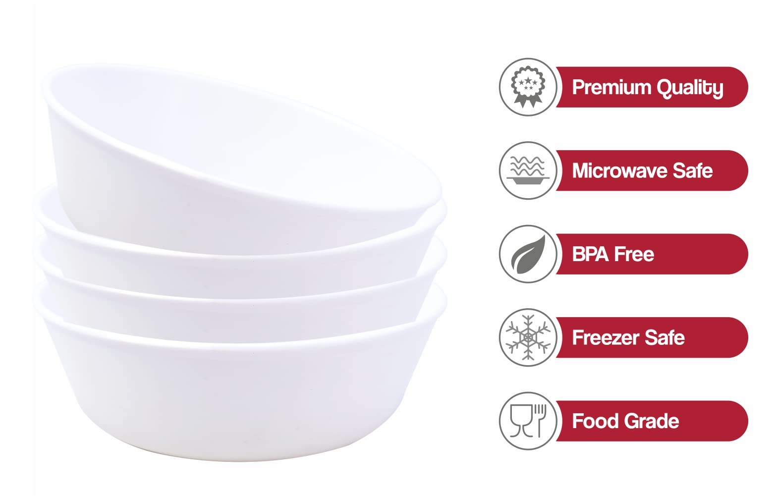 Simply Home Sigma 300 Unbreakable BPA Free Plastic Bowl Set for Cereal, Salad, Rice, Soup, Pasta, Snack Bowl, Microwave Safe, Dishwasher Safe, 6 Pcs, 300 ml, White Color 4