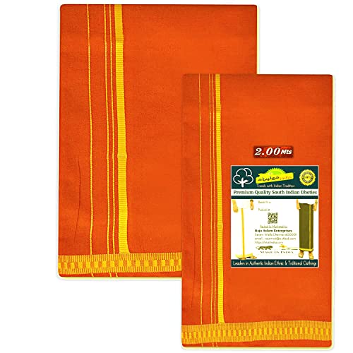 Fancy Border Colored Single Layer Dhoti Mundu 2.0mts Vesti with 1.20 Mts Duppatta Angavastram2
