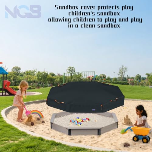 Image of NGB Octagon Sandboxes Cover,with 4 Windproof Hooks 4 Reflective Handles and Elastic Pull Cord ，600D Oxford Garden Canopy Sandpit Pool Protection Cover Dustproof and Waterproof (Black,86x79x9inch)