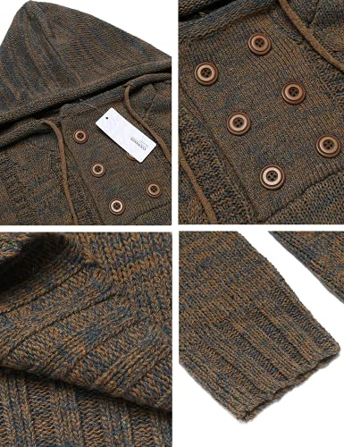 Coofandy Men'S Knitted Hoodies Pullover Casual Slim Fit Long Sleeve Sweaters Brown thumb #3