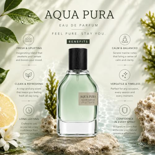 Image of Fragrance World Aqua Pura Eau De Parfum for Men & Women | Long Lasting Premium Fragrance | 70ml | Fresh Marine Aquatic Perfume | Bergamot, Seaweed & Ambroxan