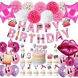 Makeup Party Supplies, 66pcs Spa Party Decorations Set-Makeup Theme Party Decoration Happy Birthday Banner Happy Brirthday Makeup Birthday Cake Topper Kit, Party Decorations for Girls Women