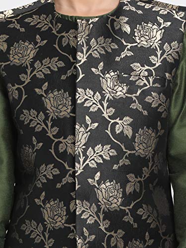 Image of JBN Creation Boys' Black and Zari Gold Silk Blend Nehru Jacket JBNBJ031BL 30