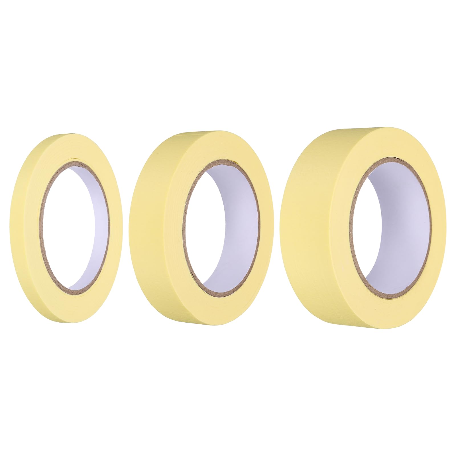 sourcing map 3pcs 10mm 25mm 35mm x 50 m Colored Masking Tape Universal Crepe Paper Colorful Masking Painter Tape for Art Drawing DIY Handcraft Labeling Sealing, Yellow