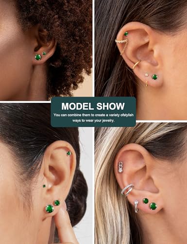 Image of 6 Pairs Stud Earrings Set, Hypoallergenic Cubic Zirconia 316L Earrings Stainless Steel CZ Earrings 3-8mm (Steel color)