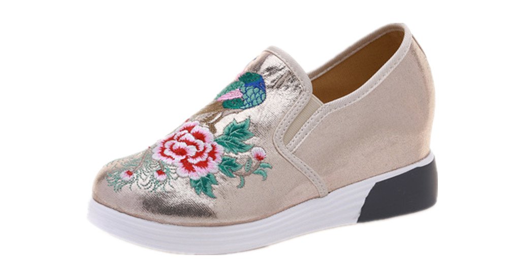 Women and Ladies Peacock Embroidery Increase Heigh Shoe Casual Traveling Shoes Sneaker