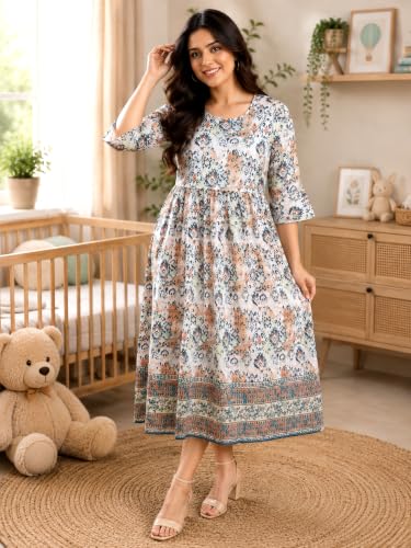Image of RITIJYA Zipless Feeding Kurta Dress for Women | Maternity Nursing Kurti, No-Zip Easy Access | Extra Pleats Pre to Post Pregnancy | Quick-Dry Fabric | S-4XL