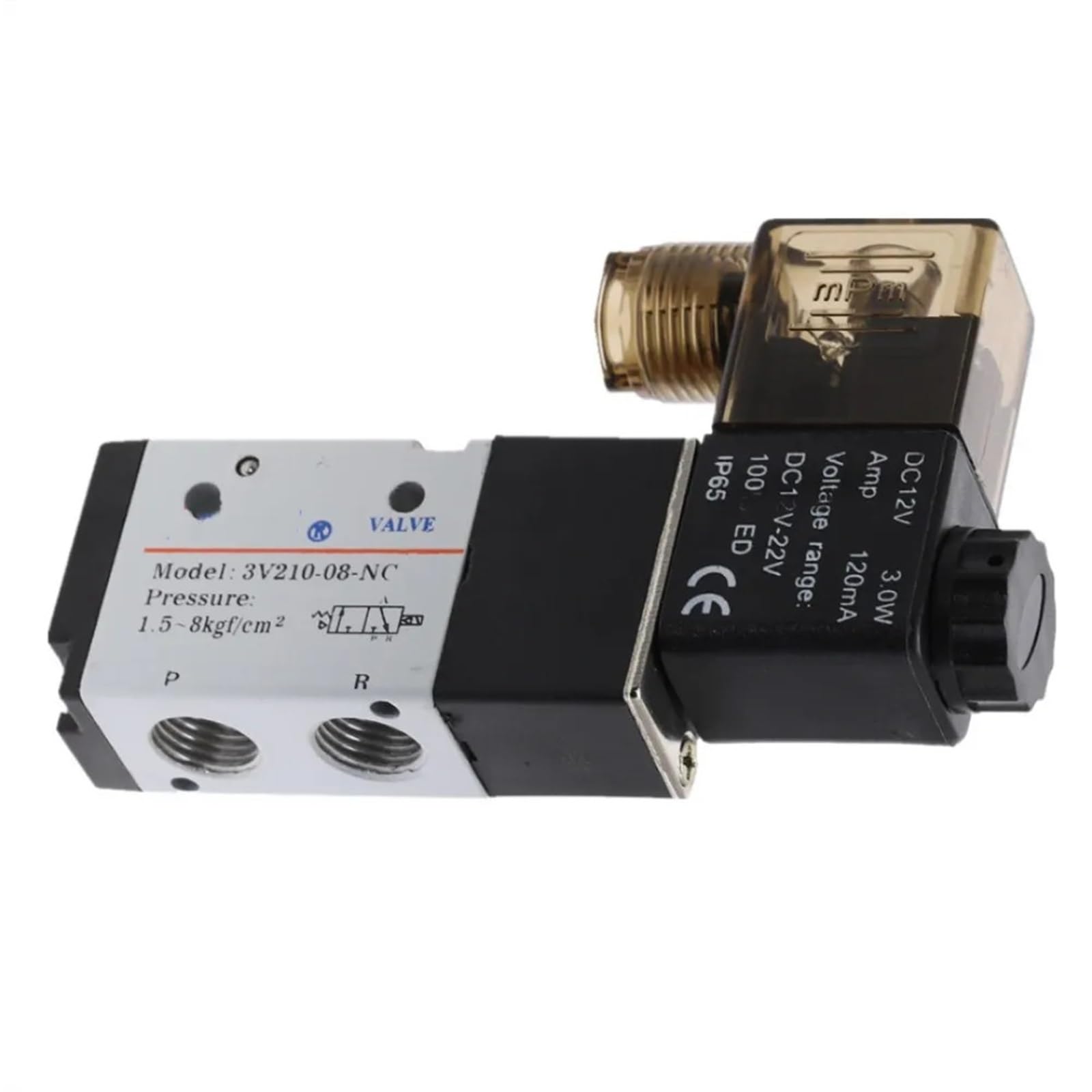 3V210-08 Válvula solenoide neumática eléctrica de 3 vías y 2 Posiciones, 1/4" BSP, CC 12 V/24 V, CA 36 V/110 V/220, Aire Aluminio(Motor with Bracket)