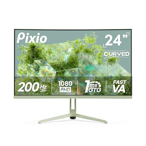 Image of Pixio Two PXC248WAVE Mint Green 24 inch 200Hz Refresh Rate FHD 1080p Resolution 1500R Curve Fast VA Panel 1ms GTG Response Time HDR Curved Gaming Monitor and PS1D Wave Mint Green Monitor Arm