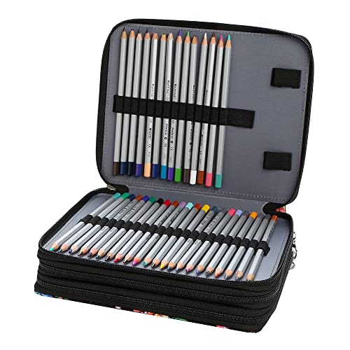 Image of 120 Slots Colored Pencil Case Organizer, 3 Layer Bag | Twill Oxford fabric,127 elastic loops,detachable handle,for travel, home storage,drawing tools,creative gifts