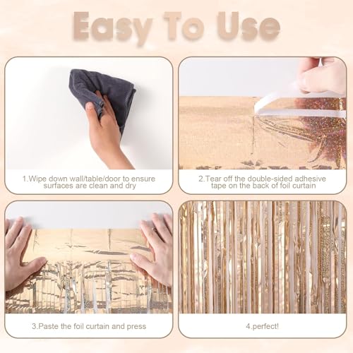 Image of Voircoloria 2 Pack Champagne Gold Tinsel Foil Fringe Curtains, Champagne Party Decorations, Metallic Tinsel Party Streamers Backdrop for Birthday Baby Shower Graduation Wedding Party Decorations