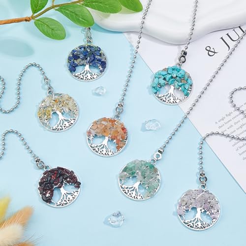 Image of DICOSMETIC 7Pcs Ceiling Fan Pull Chain Extension Gemstone Charm Light Pull Chain 14.2 Inch Adjustable Decorative Extension Connector Tree of Life Hanging Ornament for Fan Wall Lighting Lamp Home Decor
