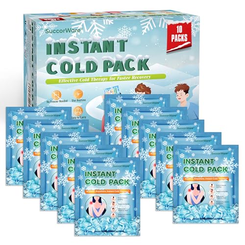 SuccorWare 10 Pack Instant Ice Packs for Injuries(4.9x5.9) Disposable Cold Packs for Pain Relief Swelling Sprains & Outdoor Activities