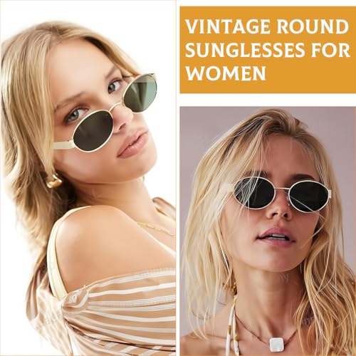 Image of PROBEROSSunglasses for Women- Fashion Retro Sunglasses, Anti-glare Tinted Lens, Round Metal Frame Sunglasses, with PU Sunglasses Case, Microfiber Lens Cloth, Screwdrive, Soft Pouch