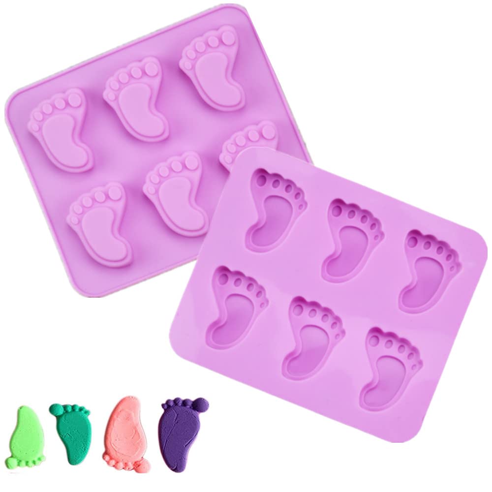 2 Pcs Silicone Baby Feet Chocolate Moulds 6-Cavity Cookie Moulds Resin Muffin Jelly Candy Baking Molds for Making Chocolate Cake Decoration DIY Gift Baby Party Supplies, Pink