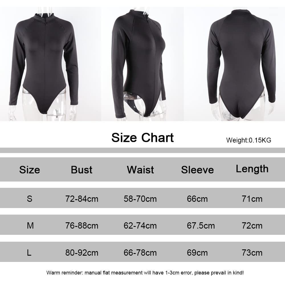 Damskie body z długim rękawem, kombinezon z długim dekoltem, elastyczny trykot, zawijany na zamek błyskawiczny z przodu, slim fit, top, jednokolorowy, casualowy, streetwear