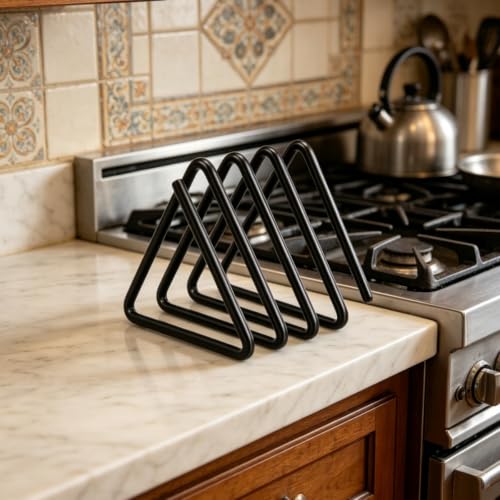 Image of 1PC Cutting Board Storage Rack Triangular Metal Holder Space Saving Cabinet Countertop Organizer for Boards, Trays, Plates, Black