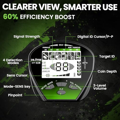 Image of DR.OTEK Metal Detector for Adults Waterproof, Professional Gold Detector Kit with Higher Accuracy, 10 inch IP68 Coil, 5 Modes, Backlight LCD Display, Advanced DSP Chip for Beach Underwater Hunting, Green