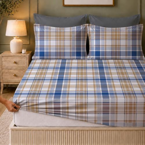 Image of LANE LINEN Symphony 100% Cotton 144TC King Bedsheet Set, 3 Piece, Printed