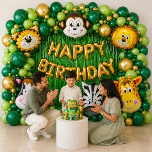 Image of Party Propz Jungle Theme Birthday Decoration Kit - 49Pcs Happy Birthday Decoration Kit Boys with Jungle Theme Birthday Banner, 2ft Animal Foil Balloons, Safari Theme birthday Decoration (Foil,Latex)