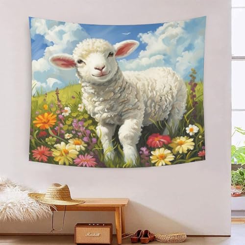 Tapisserie murale pour chambre motif moutons 3D grand tissu couvrant mur abime
