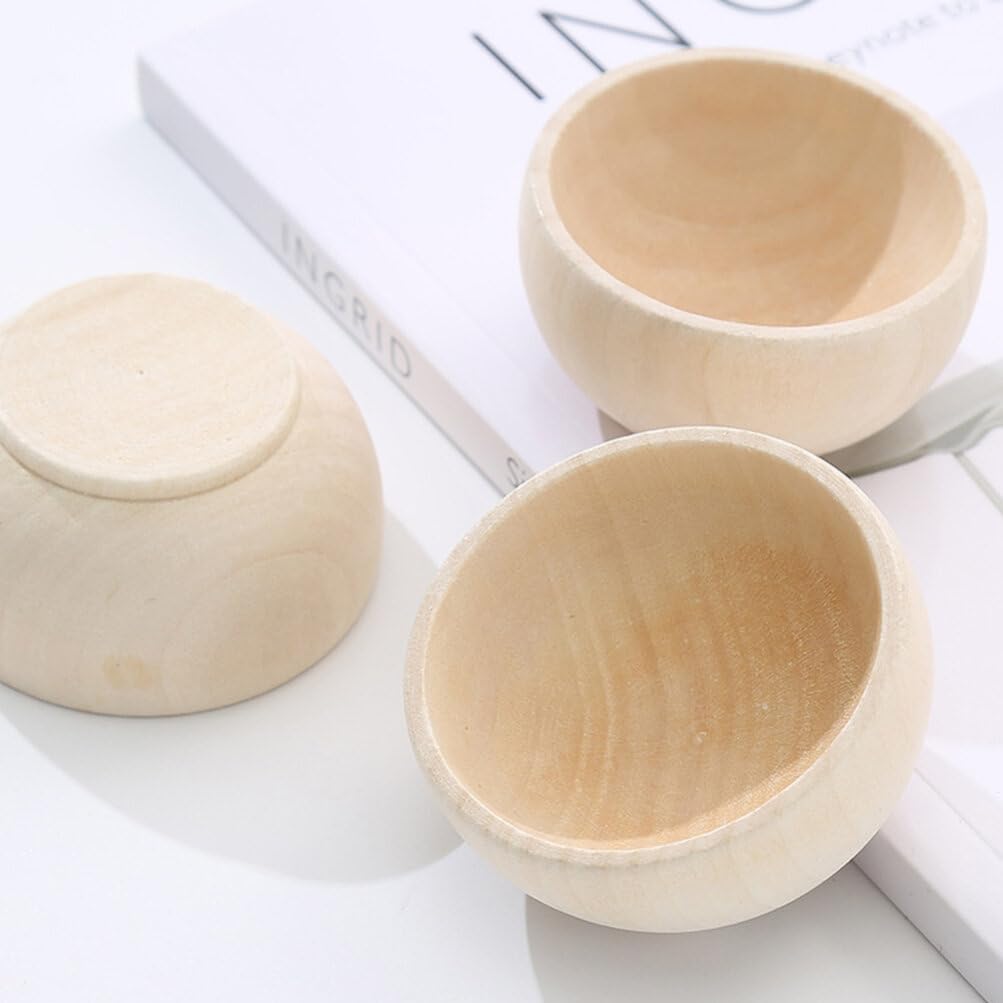 COHEALI Wooden Pinch Bowls: 4pcs Mini Unfinished Bowls Set - Dollhouse Dishes for Dipping Sauce, Condiment, Kid Mud Kitchen, Dollhouse Dinnerware, Scale Models
