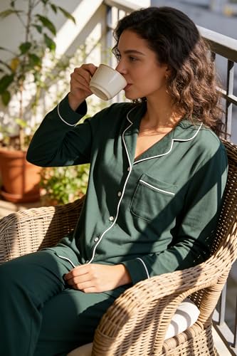 Image of HEARTNICE Womens Pajama Set, Soft Long Sleeve Pajamas & Long Pants with Pockets, Button-up Sleepwear Lounge Pjs