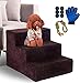 Myiosus Hundetreppe für Kleine Hunde, 3 Stufen Haustiertreppe, Hunde Treppe Waschbar, rutschfest Oberfläche, Abnehmbare, Hundeleiter für Sofa Bett, Senden Handschuh, Beißseil & 6 Gummiauflagen