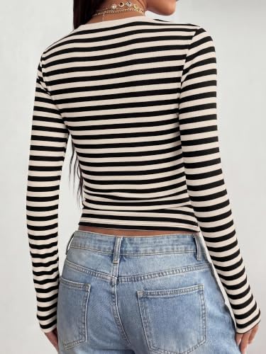 KIRUNDO Stripe Long Sleeve Shirts for Women V Neck Fall Fashion Clothing - image 3
