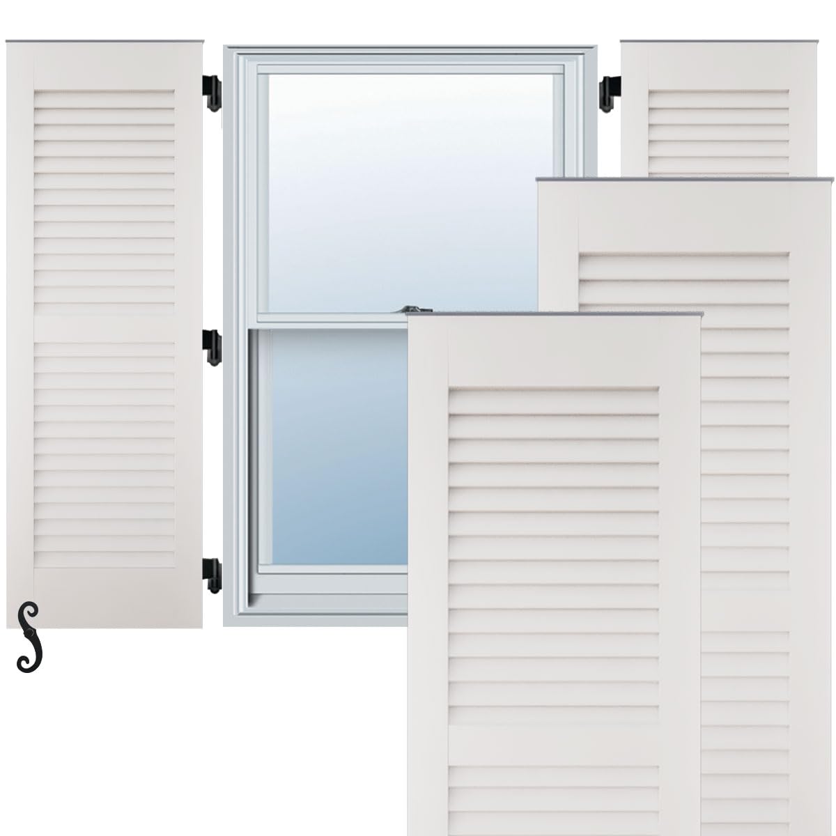 H Americraft Two Equal Louver Exterior Real Wood Shutters (Per Pair), White