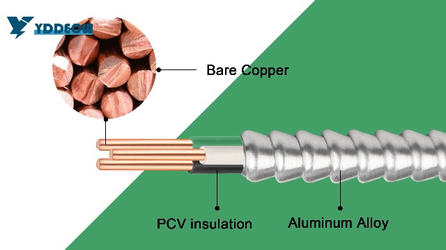 Image of 50ft 10 /2 Metal Clad (MC) Cable with Ground, 10 Gauge Electric Wire with Aluminum Armor, Solid Bare Copper Conductors for Indoor Outdoor Underground Embedded Installation (10 /2, 50 ft)
