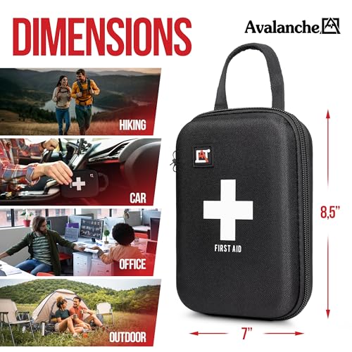 Image of Avalanche 53 Pieces First Aid Kit, Compact Emergency Supplies Kit for Home, School, Car, Travel, Sports or Camping in Hard Shell Foam Case, Portable Mini First Aid Kit, Black