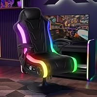 X-Rocker Monsoon RGB 4.1 Pedestal, Stereo Audio Gaming Chair - Neo Motion™ Sync App Controlled LED Lights, Bluetooth Connectivity, Folding, Wipe-Clean Faux Leather for Teens & Adults - Black