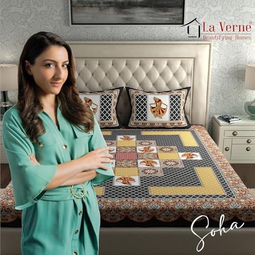 Image of La Verne 104 TC Cotton Double Bed Bedsheet Jaipuri Rajasthani Print Bedsheet with 2 Pillow Covers