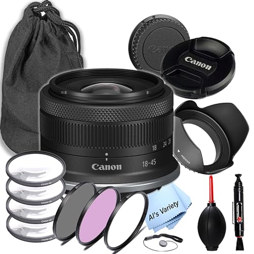 Canon RF-S 18-45mm f/4.5-6.3 is STM Lens (Canon RF),3 Piece Filter Kit, 4 Piece Macro Kit, Lens Pouch,Hood and More (15pc) (Renewed)