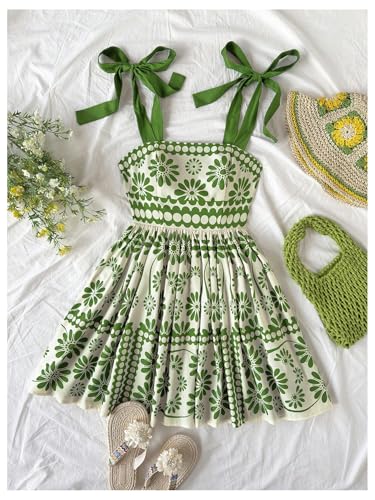 Image of Floerns Women's Summer Floral Print Tie Shoulder Cami Dress Flare Hem Boho Mini Dress