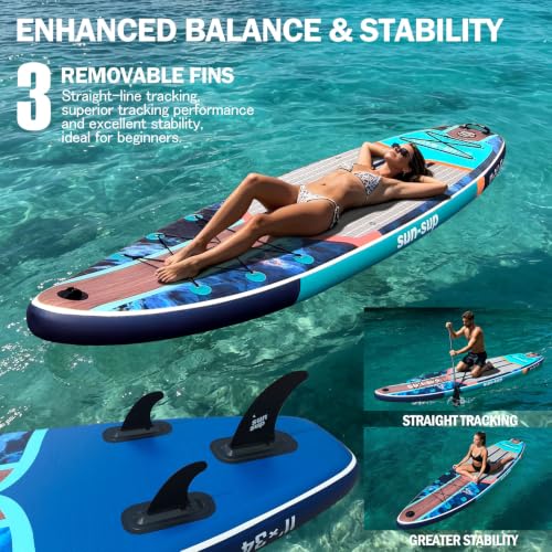 Image of Inflatable Stand Up Paddle Board Extra Wide SUP Board with Removable Fin with Premium SUP Paddle Board Accessories, Wide Stable Design, Non-Slip Comfort Deck for Youth & Adults
