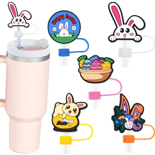 Easter Straw Cover Cap for Stanley Cup, 5PCS Straw Topper for Tumblers Compatible with Stanley 40&30 Oz Cup, Food Grade Easter Straw Covers Cap for Kids Party Favors