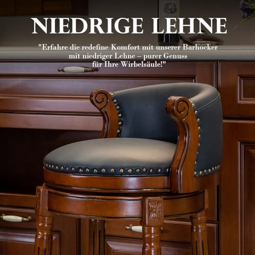 Image of Cow top Leather Wooden Bar Stools, 29.5 inch Bar Height Bar Chair with Back, 180 Degrees Swivel Barstools Chair for Home Kitchen Counter,Dining Room (Dark Blue 1pc, Bar Height-Seat Height 29.5 inch)
