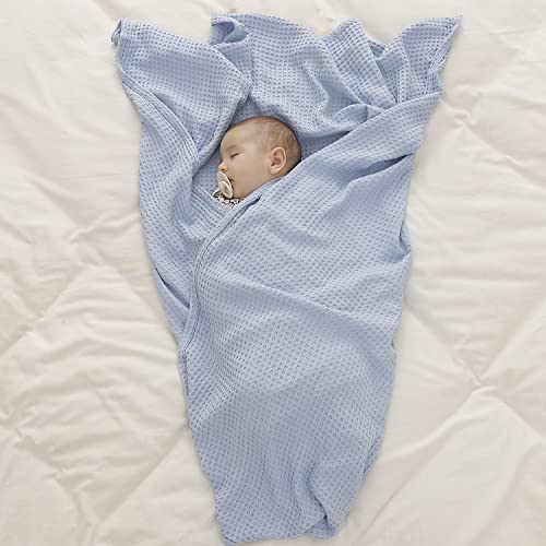 36” X 40” Inches Cooling Baby Waffle Weave Blanket, Ultra-Soft Lightweight Receiving Blanket for Newborn, Breathable Comfortable Baby Swaddle Blanket for Boys and Girls(Steel Blue)4
