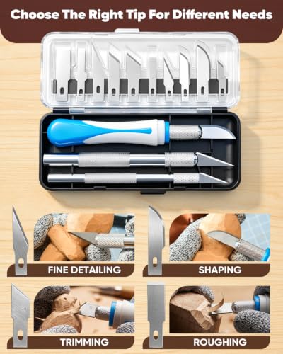 Image of SakerNeo 35PCS Wood Carving Kit Whittling Knife Set for Beginners Adults - Complete Wood Carving Tools Set with Knife Set, Utility Knife, Gouges, Chisels,DIY Woodworking Spoon Carving Craft Kit Gift