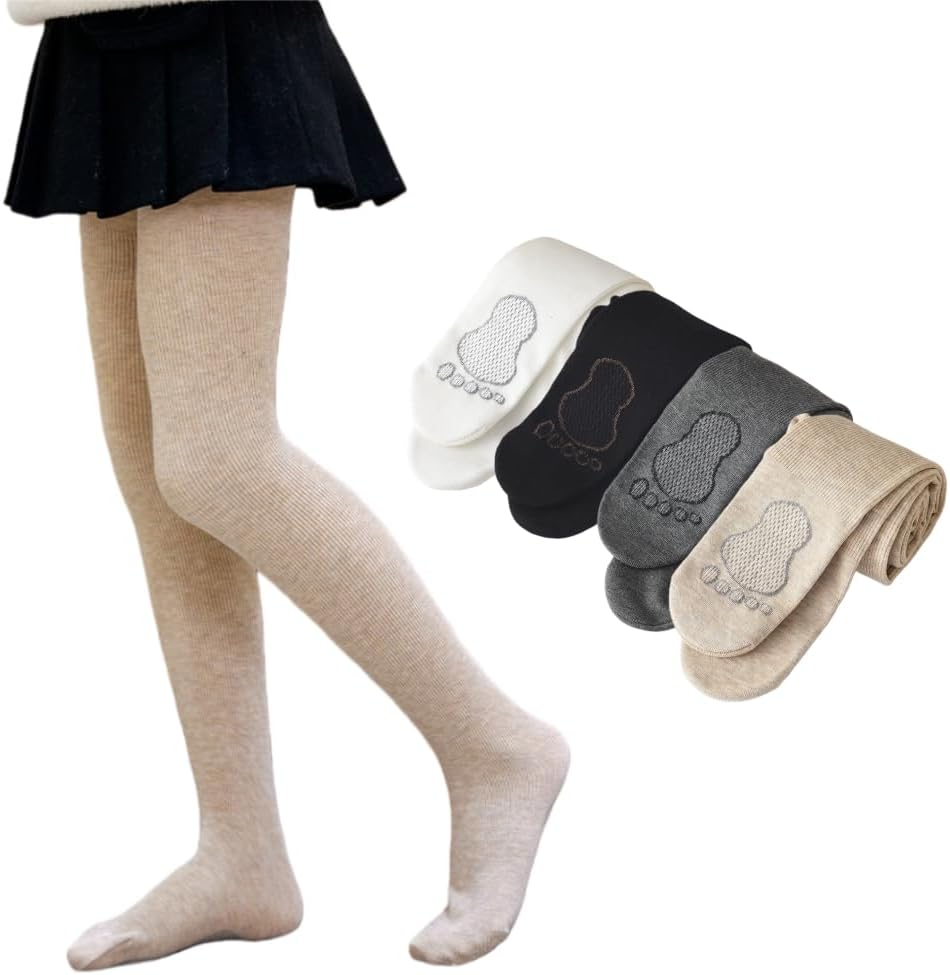 Little Girls Tights with Non Slip Grip Bottom Footprint-Look Footed Leggings Fleece-lined Pantyhose 2-13 Years
