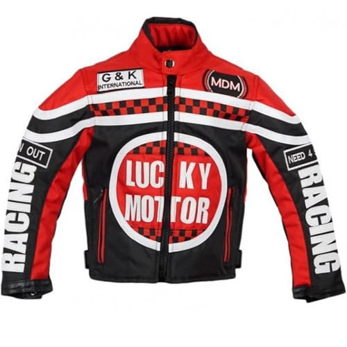 MDM Chaqueta de carreras para niños en rojo, chaqueta de moto, chaqueta textil, rojo, 164 cm