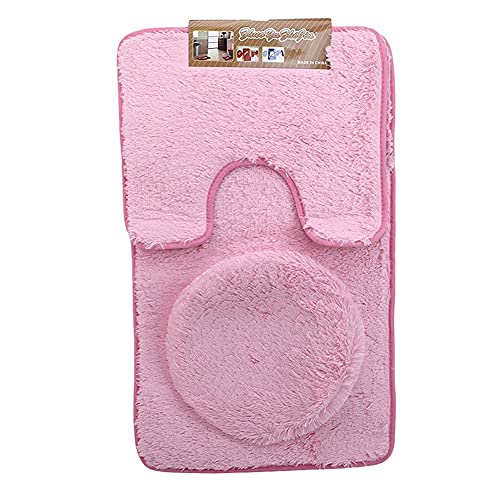 AYGCI Badezimmerteppich Set mit 3 Badematten Badset Badezimmerteppiche Weiche Anti-Rutsch Weiche Matten U-Form Contour Toilettenteppich Badematte und WC-Deckelbezug Rosa – Bild 6