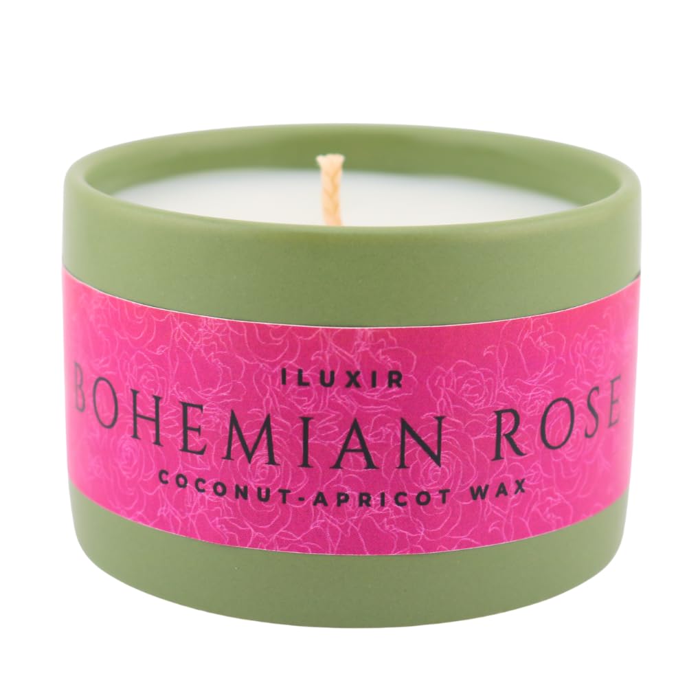 ILUXIR Bohemian Rose Scented Candle Fresh Floral Aroma with Rose Magnolia Patchouli Natural Coconut Wax Long-Lasting Non-Toxic Eco-Friendly Home
