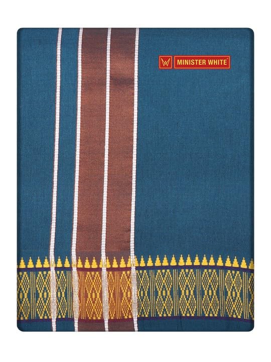 minister white Men’s Cotton Panchakacham Dhoti with Assorted Border Traditional South Indian Veshti for Wedding, Temple Wear Annavaram 9 x 5-picture-21